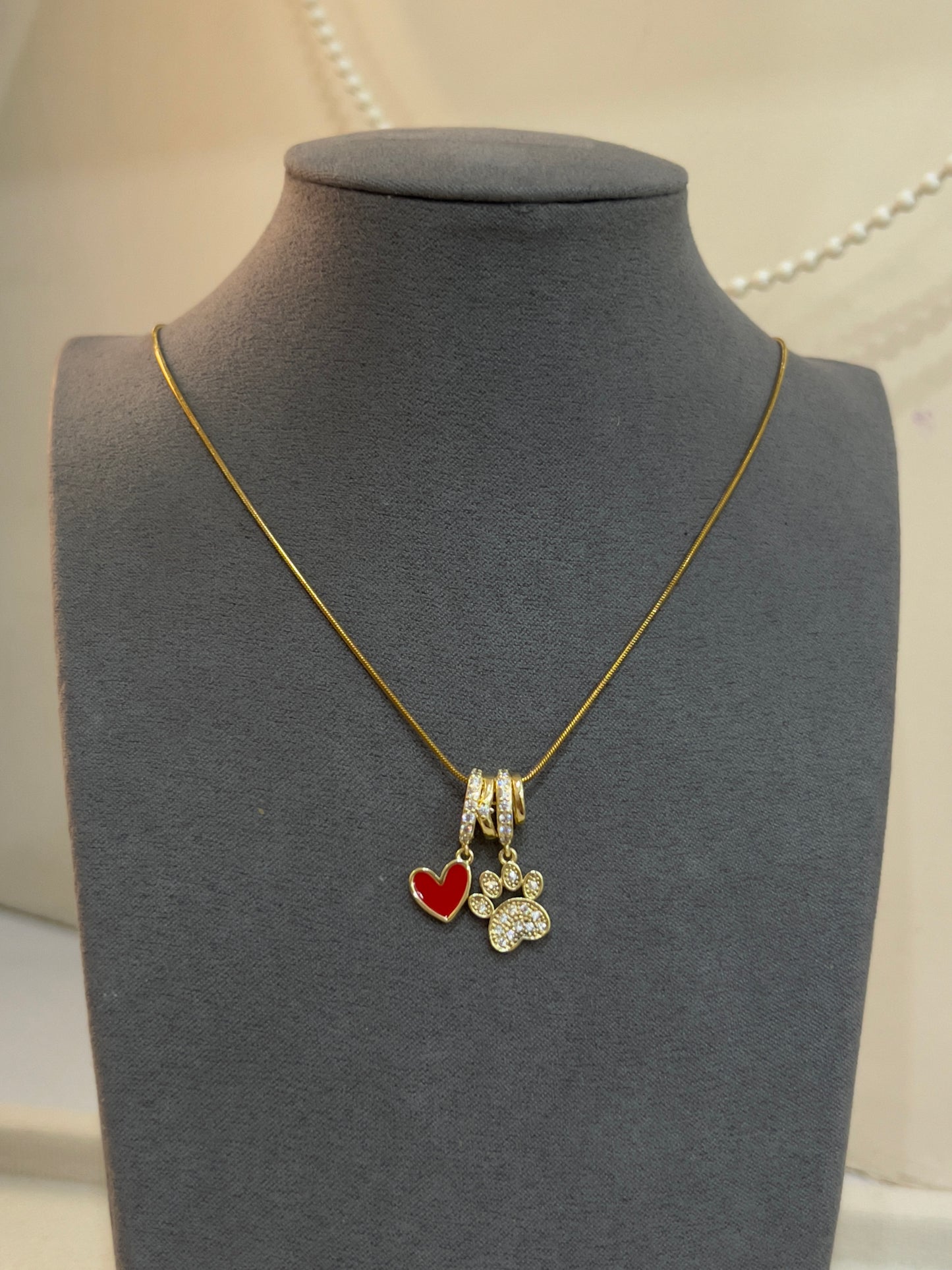 Heart Paw charm necklace