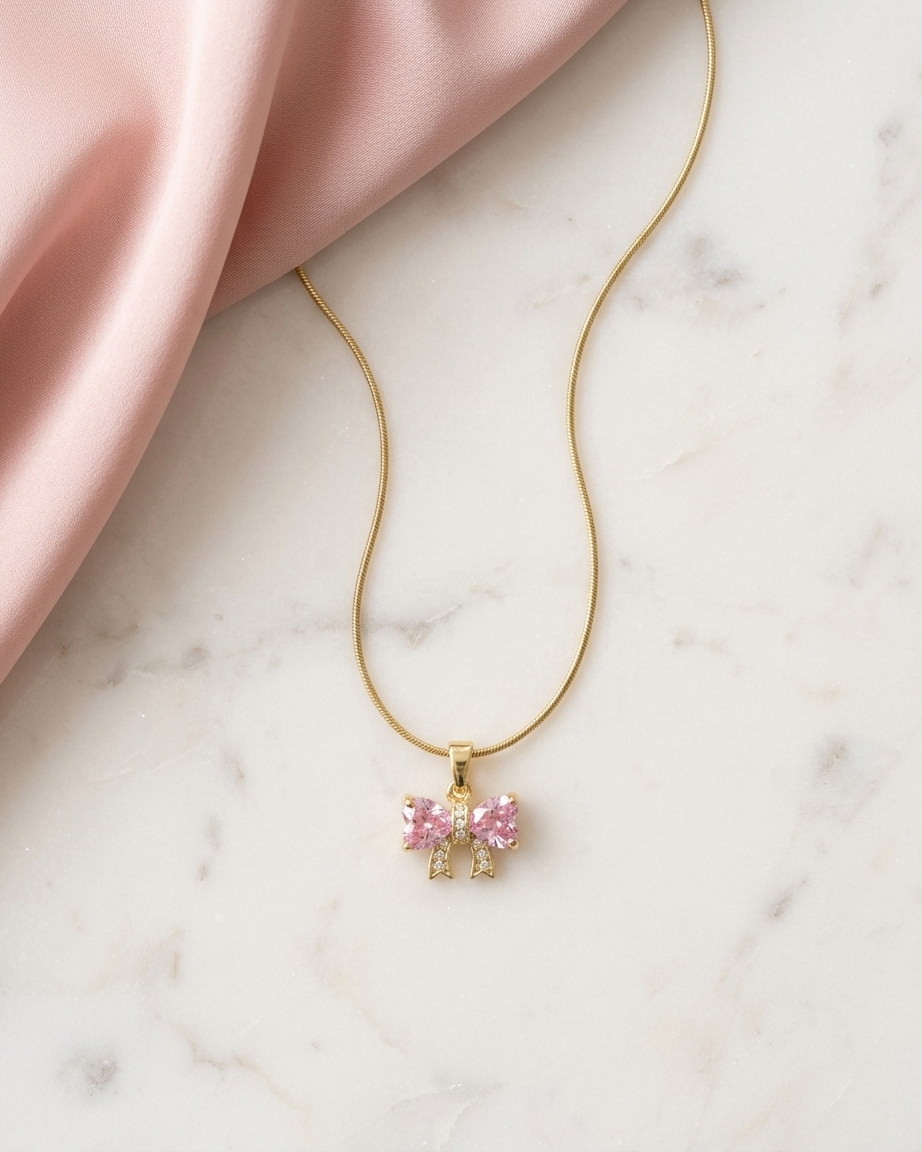 Blush bow necklace