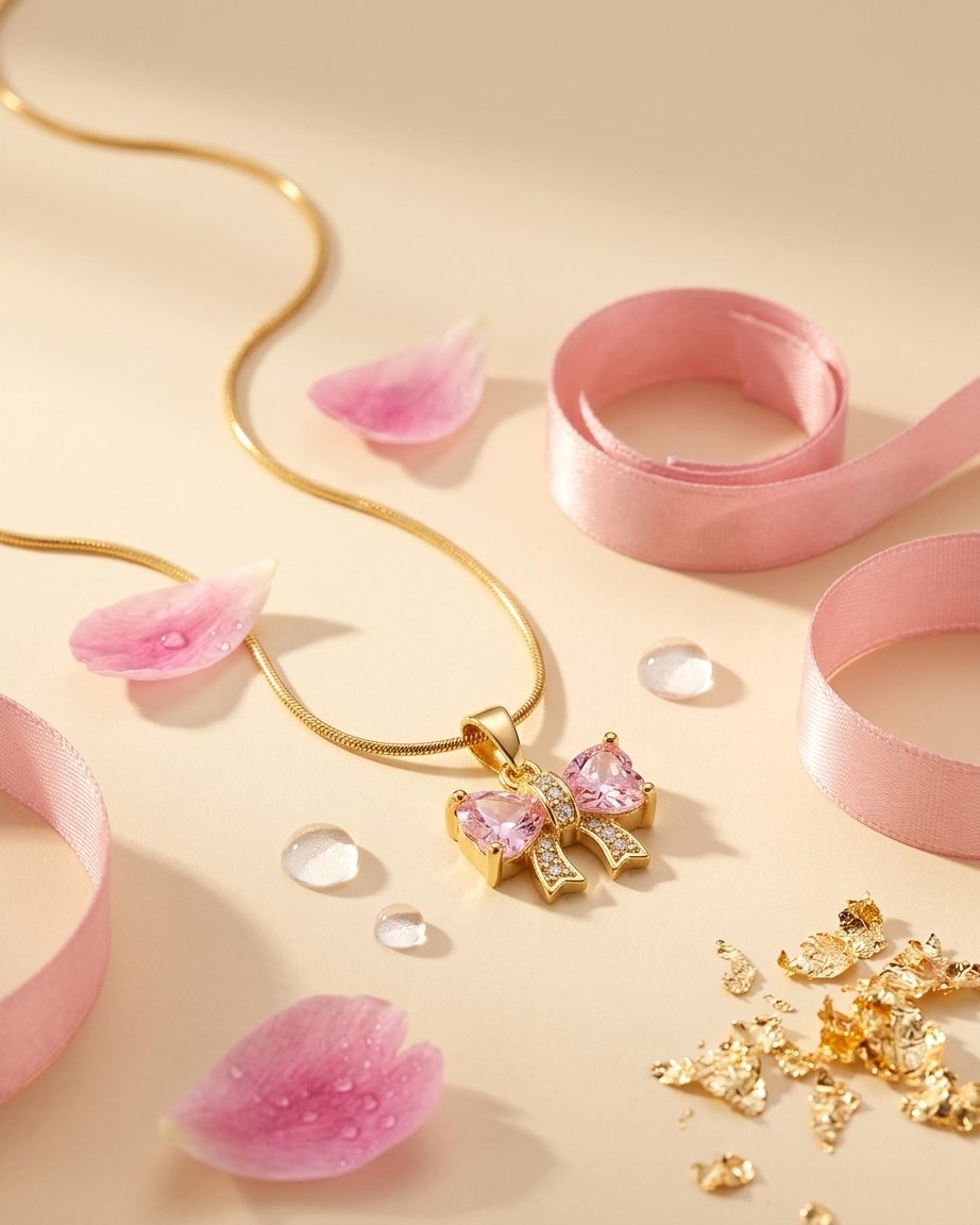 Blush bow necklace