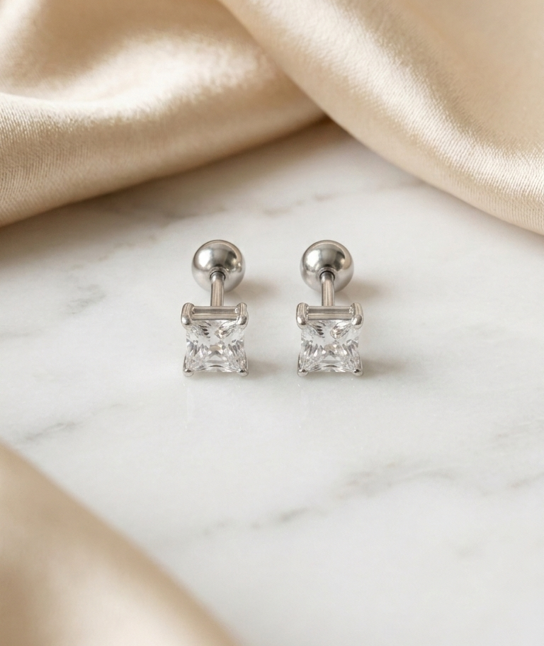 Silver square stud