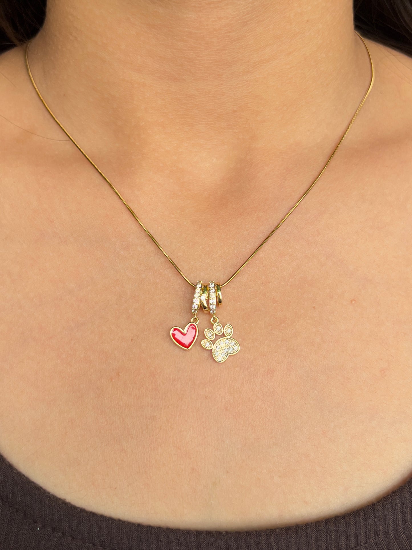 Heart Paw charm necklace