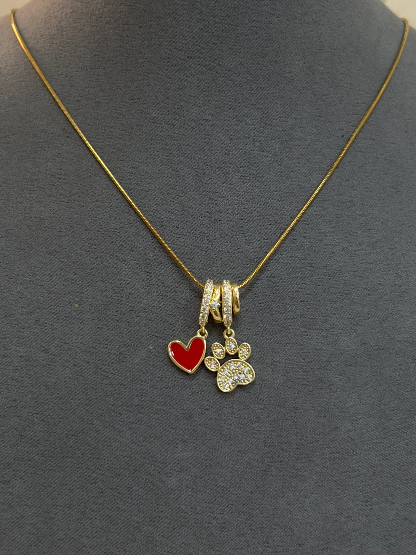 Heart Paw charm necklace