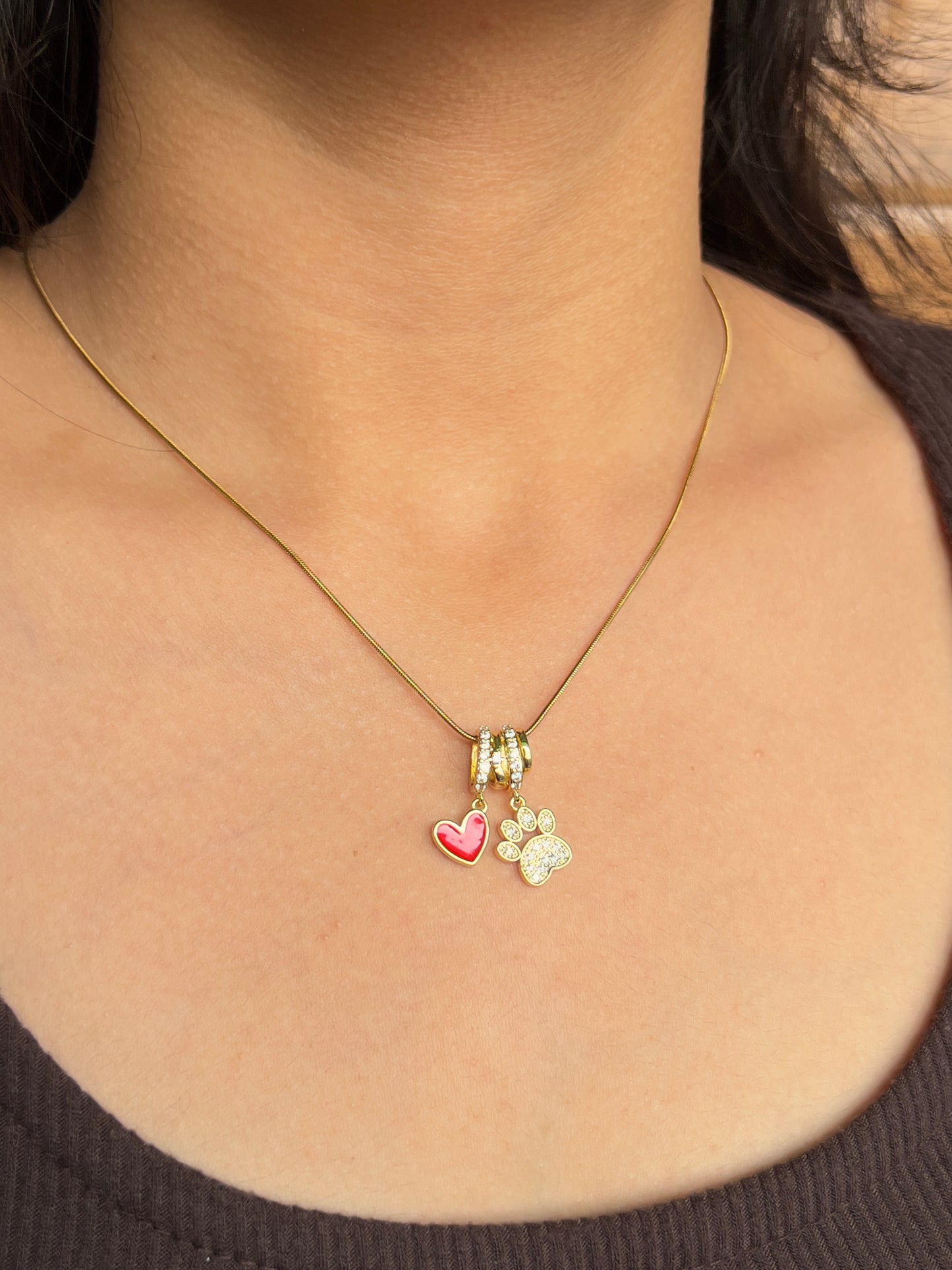 Heart Paw charm necklace