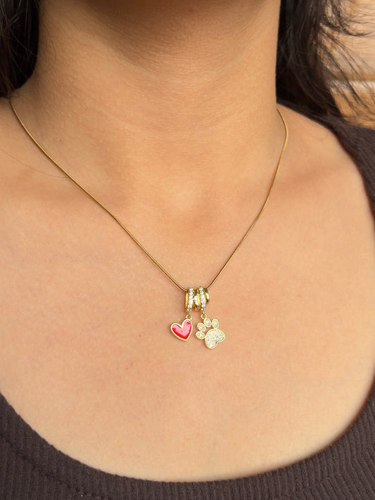 Heart Paw charm necklace